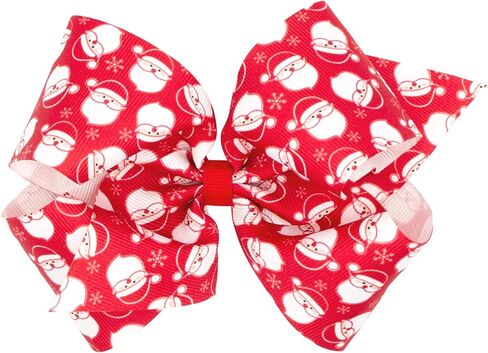 Wee Ones Girls' Grosgrain Bow with Moonstitch Edge and Holiday-Themed Embroidery on a WeeStay Clip, Medium, Present in Kuwait