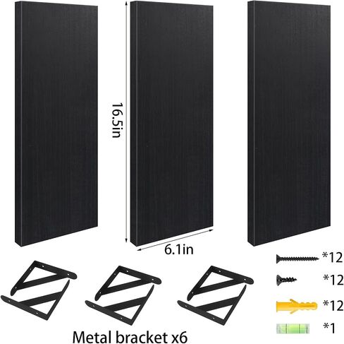 Wood Floating Shelves for Wall Set of 3, Floating Shelves with Storage, Shelves for Room Wall Decor for Bedroom, Bathroom, Living Room, Office (Black, 16.5") in Saudi Arabia
