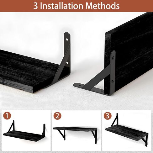 Wood Floating Shelves for Wall Set of 3, Floating Shelves with Storage, Shelves for Room Wall Decor for Bedroom, Bathroom, Living Room, Office (Black, 16.5") in Saudi Arabia