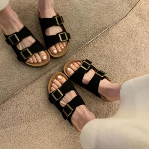 UIKGITP Women's Suede Buckle Slides Sandals Cork Footbed Summer Suede Walking Buckle Flat Clogs Comfort Slip On Slippers in Saudi Arabia