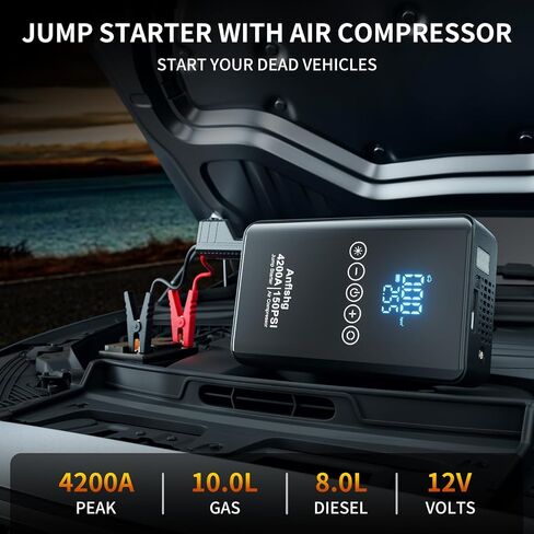 Portable Car Battery Jump Starter with Air Compressor, 4200A 150 PSI Jump Box (All Gas/8L Diesel), 12V Jump Pack for Car, Touch Screen LCD Display, Type-C, Multifunctional Light in Saudi Arabia