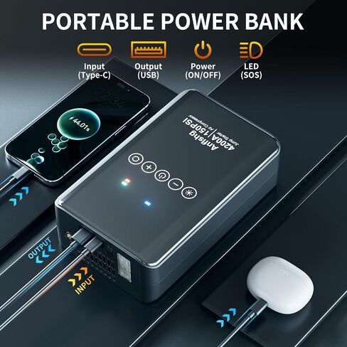 Portable Car Battery Jump Starter with Air Compressor, 4200A 150 PSI Jump Box (All Gas/8L Diesel), 12V Jump Pack for Car, Touch Screen LCD Display, Type-C, Multifunctional Light in Saudi Arabia