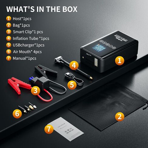 Portable Car Battery Jump Starter with Air Compressor, 4200A 150 PSI Jump Box (All Gas/8L Diesel), 12V Jump Pack for Car, Touch Screen LCD Display, Type-C, Multifunctional Light in Saudi Arabia