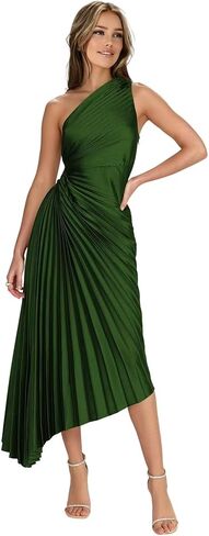 One Shoulder Satin Bridesmaid Dresses for Wedding Pleated Long Formal Prom Dress in Kuwait