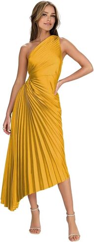 One Shoulder Satin Bridesmaid Dresses for Wedding Pleated Long Formal Prom Dress in Kuwait