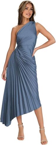 One Shoulder Satin Bridesmaid Dresses for Wedding Pleated Long Formal Prom Dress in Kuwait