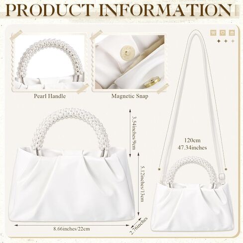4 Pcs Evening Clutch Pearl Purses Jewelry Gift Sets Women Clutch Bag, Pearl Earrings Necklace and Bracelet in Saudi Arabia