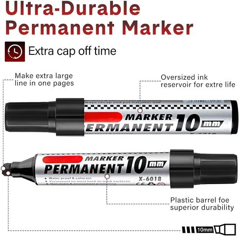 Thenshop 48 Count Jumbo Marking Pens, Quick Drying Permanent Markers with Chisel Tips, Industrial Use on Wood Metal Plastic Stone Glass (Black, 5.91 inches) in Saudi Arabia