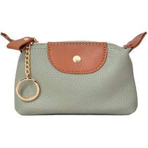 محفظة عملات معدنية صغيرة، محفظة جلدية للعملات المعدنية مع سلسلة مفاتيح، محفظة جلدية للعملات المعدنية للنساء (رمادي الفيل) in Kuwait