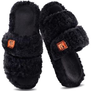 Ibeauti Womens Fuzzy Slippers Memory Foam Adjustable Open Toe Slide Comfy House Shoes for Indoor Bedroom in Saudi Arabia