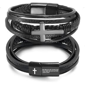 Men's Leather Faith Cross Bracelet, Multi-Layer Braided Leather Bracelets, Jesus Catholic Christian Religious Jewelry Gift for Dad,Friends,Brother in Saudi Arabia