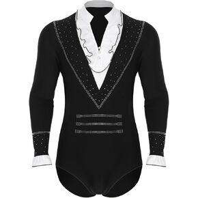 Mens Sparkly Rhinestone Gymnastics Skating Leotard Jumpsuit Long Sleeve Bodysuit Ballet Latin Dance Performance Costume(M) in Saudi Arabia