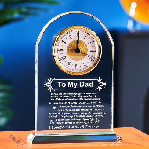 Dad Gifts - Delicate Dad Birthday Gifts from Daughter Son ,Christmas Fathers Day Birthday Gifts for Dad, Ideas, Glass Clock Gift, Birthday Gifts for Dad Who Wants Nothing (Battery not Included) (Dad Gifts) in Kuwait