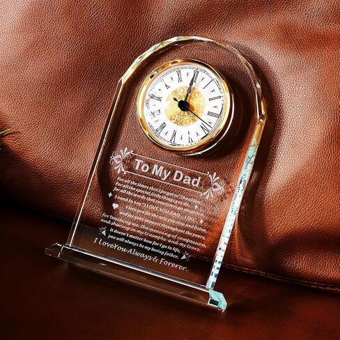 Dad Gifts - Delicate Dad Birthday Gifts from Daughter Son ,Christmas Fathers Day Birthday Gifts for Dad, Ideas, Glass Clock Gift, Birthday Gifts for Dad Who Wants Nothing (Battery not Included) (Dad Gifts) in Kuwait