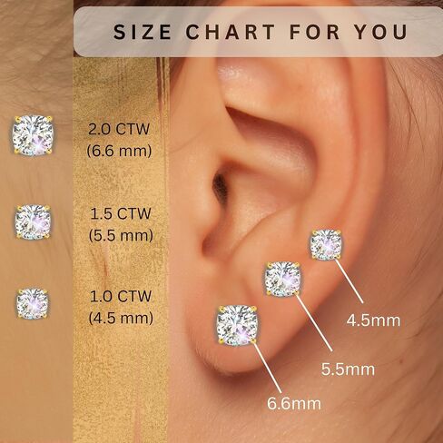 14K Solid Gold Lab Grown Moissanite Stud Earrings for Women | Emerald, Oval, Pear, Cushion, Heart & Asscher Cuts | Multiple Sizes & CTW | Push Back & Screw Back | Hypoallergenic | Made in USA | Gift for Her | By Adora Fine Jewelry in Kuwait