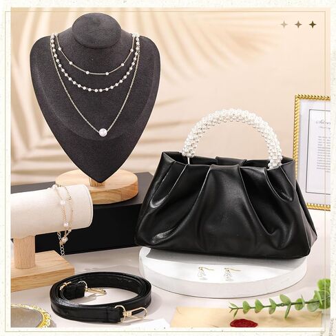 4 Pcs Evening Clutch Pearl Purses Jewelry Gift Sets Women Clutch Bag, Pearl Earrings Necklace and Bracelet in Saudi Arabia