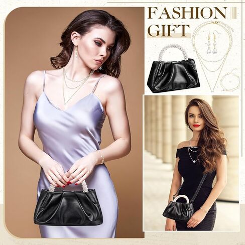 4 Pcs Evening Clutch Pearl Purses Jewelry Gift Sets Women Clutch Bag, Pearl Earrings Necklace and Bracelet in Saudi Arabia