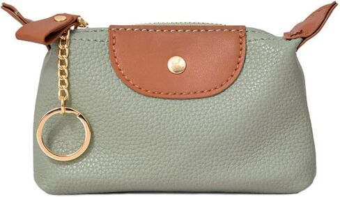 محفظة عملات معدنية صغيرة، محفظة جلدية للعملات المعدنية مع سلسلة مفاتيح، محفظة جلدية للعملات المعدنية للنساء (رمادي الفيل) in Kuwait