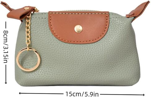 محفظة عملات معدنية صغيرة، محفظة جلدية للعملات المعدنية مع سلسلة مفاتيح، محفظة جلدية للعملات المعدنية للنساء (رمادي الفيل) in Kuwait