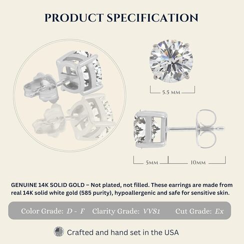 14K Solid Gold Lab Grown Moissanite Stud Earrings for Women | Emerald, Oval, Pear, Cushion, Heart & Asscher Cuts | Multiple Sizes & CTW | Push Back & Screw Back | Hypoallergenic | Made in USA | Gift for Her | By Adora Fine Jewelry in Kuwait