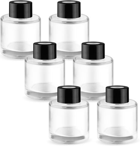 6 Pcs Glass Diffuser Clear Refillable Round Glass Diffuser with Black Lids for Aromatherapy Fragrance DIY Replacement Essential Oils Crafts - 100ml/3.4oz in Saudi Arabia