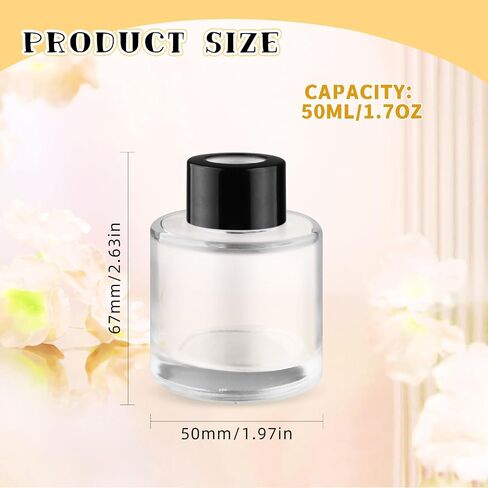 6 Pcs Glass Diffuser Clear Refillable Round Glass Diffuser with Black Lids for Aromatherapy Fragrance DIY Replacement Essential Oils Crafts - 100ml/3.4oz in Saudi Arabia