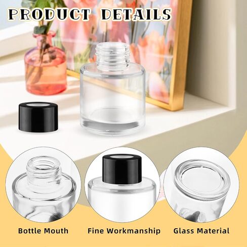 6 Pcs Glass Diffuser Clear Refillable Round Glass Diffuser with Black Lids for Aromatherapy Fragrance DIY Replacement Essential Oils Crafts - 100ml/3.4oz in Saudi Arabia