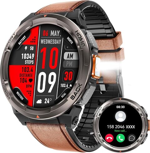 ساعة EIGIIS KE5 العسكرية الذكية للرجال مع مصباح يدوي SOS 3ATM مقاومة للماء وبطارية كبيرة 530 مللي أمبير في الساعة 1.45 بوصة ساعة ذكية تكتيكية متينة مع بوصلة ومقياس ارتفاع اللياقة البدنية لهاتف iPhone Android in Kuwait