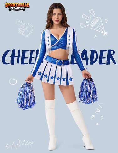 Spooktacular Creations 4 Pcs Cowboy Cheerleader Costume for Women, High School Cowboys Cheerleader Costume for Cosplay Party in Saudi Arabia