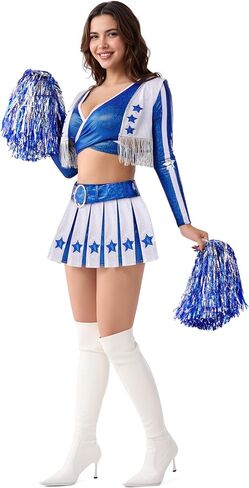 Spooktacular Creations 4 Pcs Cowboy Cheerleader Costume for Women, High School Cowboys Cheerleader Costume for Cosplay Party in Saudi Arabia