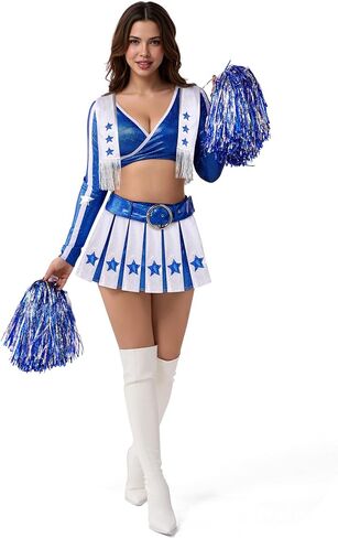 Spooktacular Creations 4 Pcs Cowboy Cheerleader Costume for Women, High School Cowboys Cheerleader Costume for Cosplay Party in Saudi Arabia