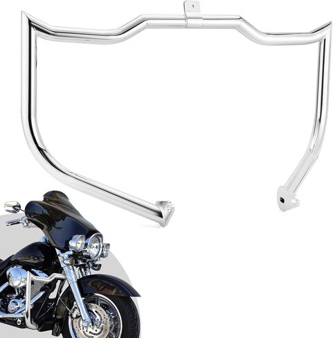 Wsays Highway Crash Bar 1 1/4" Diameter Front Engine Guard Flat-Sharp Angle Compatible with Harley Touring Street Electra Glide Road King 1997-2008 (Without Lower Fairing), Gloss Black in Saudi Arabia