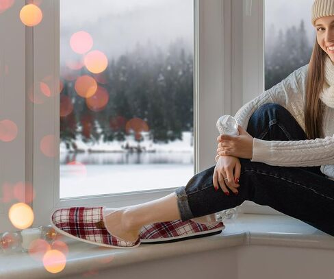 COFACE Womens Cozy Memory Foam Scuff Slippers Warm Slip On House Shoes | Ladies, Fuzzy, Arch Support, Faux Fur Lining, Indoor Outdoor Rubber Sole in Saudi Arabia