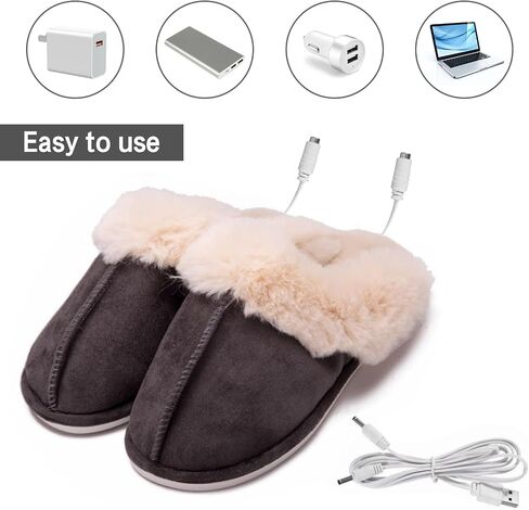 Kunyeah USB Heated Slippers Foot Warmer Shoes Charger Electric Heating Shoes Winter Warm Plush Slippers for Women Men in Saudi Arabia