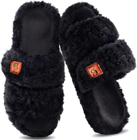 Ibeauti Womens Fuzzy Slippers Memory Foam Adjustable Open Toe Slide Comfy House Shoes for Indoor Bedroom in Saudi Arabia