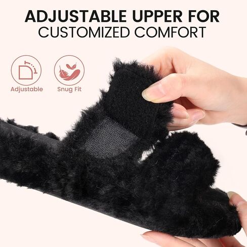Ibeauti Womens Fuzzy Slippers Memory Foam Adjustable Open Toe Slide Comfy House Shoes for Indoor Bedroom in Saudi Arabia
