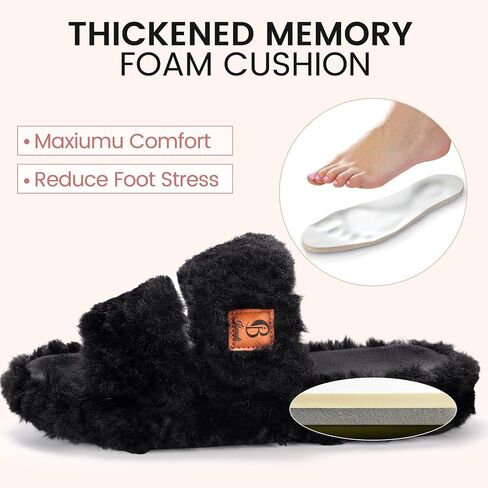 Ibeauti Womens Fuzzy Slippers Memory Foam Adjustable Open Toe Slide Comfy House Shoes for Indoor Bedroom in Saudi Arabia