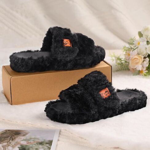 Ibeauti Womens Fuzzy Slippers Memory Foam Adjustable Open Toe Slide Comfy House Shoes for Indoor Bedroom in Saudi Arabia