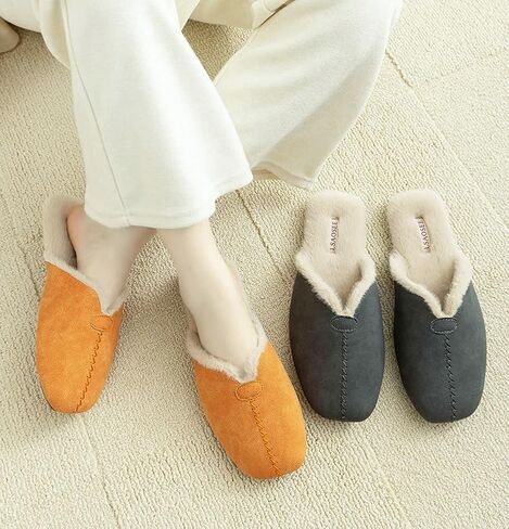 URAWOW Fleece Lined Mules for Women Men Closed-Toe Slippers Chic House Shoes Sandals Indoor Outdoor in Kuwait