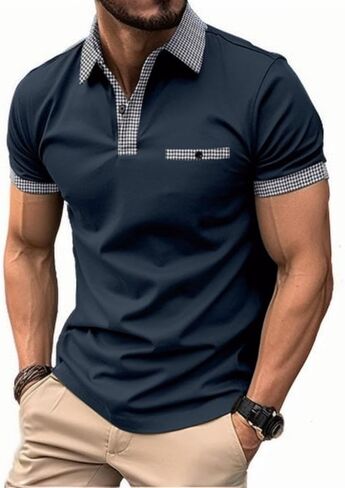 Mens Casual Polo Shirts Short Sleeve Button Golf Slim Fit T Shirt Summer Classic Stylish Tops in Saudi Arabia