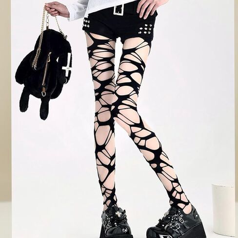 Women's Ripped Tights Fishnet Stocking Y2k Ragged Pantyhose Hosiery Halloween Gothic Ripped Stockings Cosplay Party Accessories in Saudi Arabia