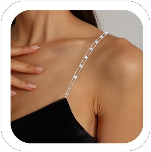 2Pcs Pearls Bra Straps Bra Shoulder Chain Wedding Bridal Underwear Detachable Straps Chain for Women Blackless Dress Body Jewelry in Saudi Arabia