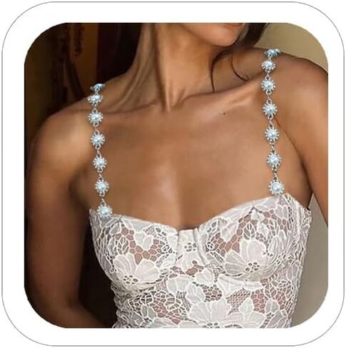 2Pcs Pearls Bra Straps Bra Shoulder Chain Wedding Bridal Underwear Detachable Straps Chain for Women Blackless Dress Body Jewelry in Saudi Arabia