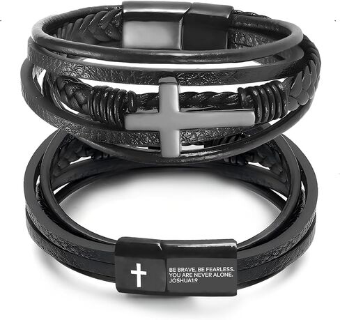 Men's Leather Faith Cross Bracelet, Multi-Layer Braided Leather Bracelets, Jesus Catholic Christian Religious Jewelry Gift for Dad,Friends,Brother in Saudi Arabia