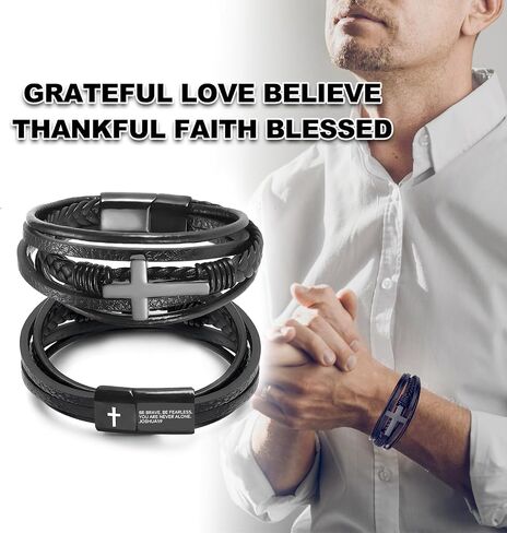 Men's Leather Faith Cross Bracelet, Multi-Layer Braided Leather Bracelets, Jesus Catholic Christian Religious Jewelry Gift for Dad,Friends,Brother in Saudi Arabia