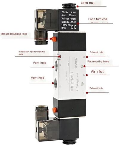 4V320-10 2 Position 5 Ways Pneumatic Solenoid Valve Air 3/8 Exhaust 1/4 Replaceable 12V 24V 36V 110V 220V 380V Fitting(AC220V 8MM) in Saudi Arabia