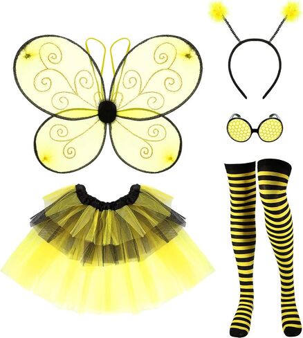 SATINIOR Bee Costume Kit for Women Tutu Skirt Bee Wings Headband Striped High Leg Warmers for Halloween Cosplay Party in Saudi Arabia