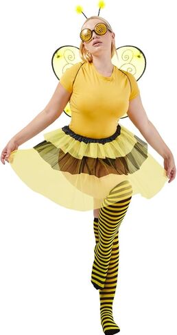 SATINIOR Bee Costume Kit for Women Tutu Skirt Bee Wings Headband Striped High Leg Warmers for Halloween Cosplay Party in Saudi Arabia