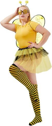 SATINIOR Bee Costume Kit for Women Tutu Skirt Bee Wings Headband Striped High Leg Warmers for Halloween Cosplay Party in Saudi Arabia