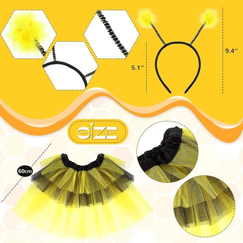 SATINIOR Bee Costume Kit for Women Tutu Skirt Bee Wings Headband Striped High Leg Warmers for Halloween Cosplay Party in Saudi Arabia